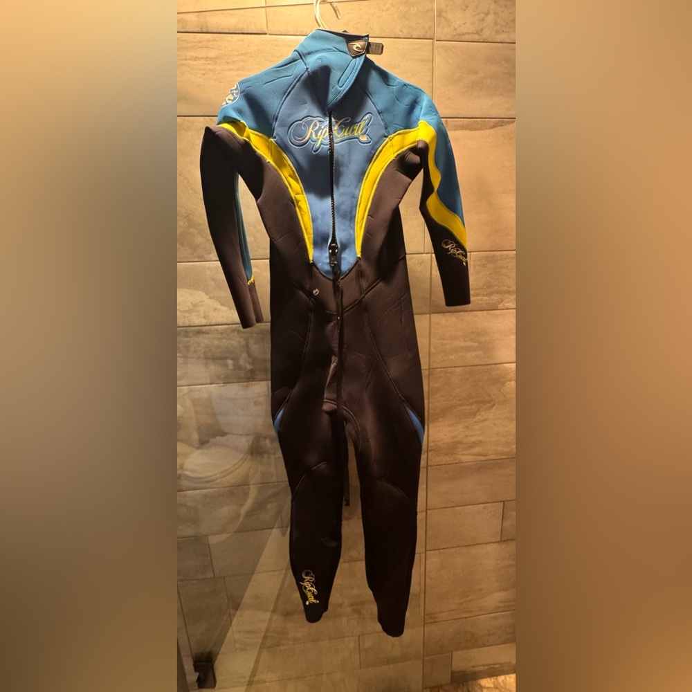 Rip Curl Kids One Piece Wetsuit - Blue, Black, Yellow Accents